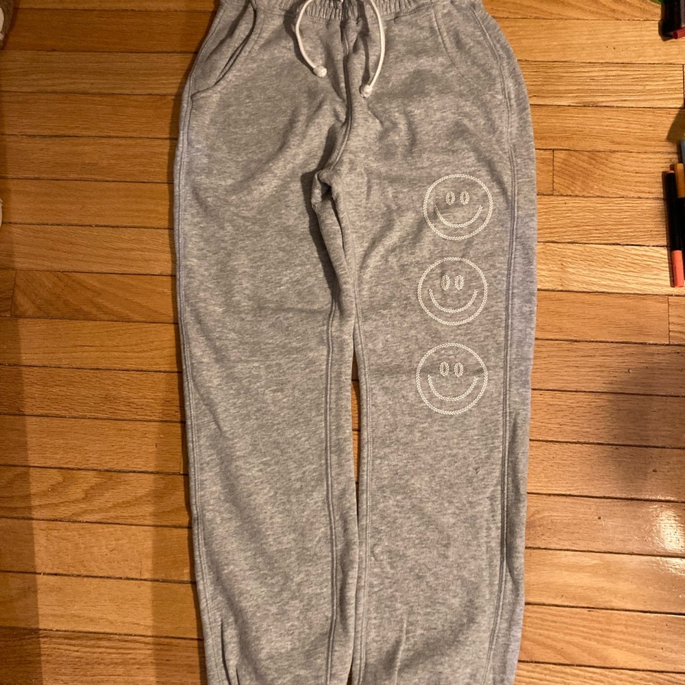 Gray Sweatpants with Smiley Face Design
